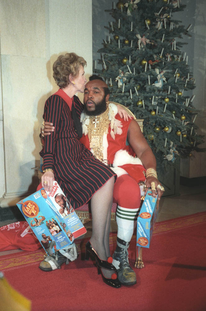 Nancy Reagan kissing Mr. T